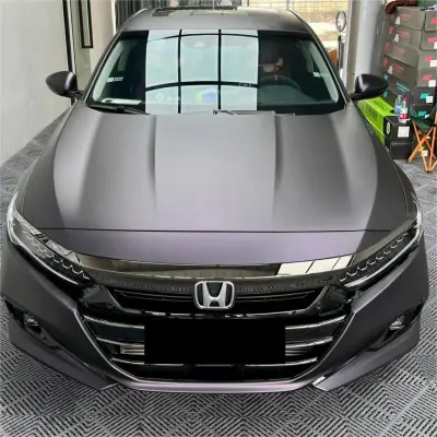 Ultra Matte Metallic Black Purple Car Vinyl Wrap review Jessica