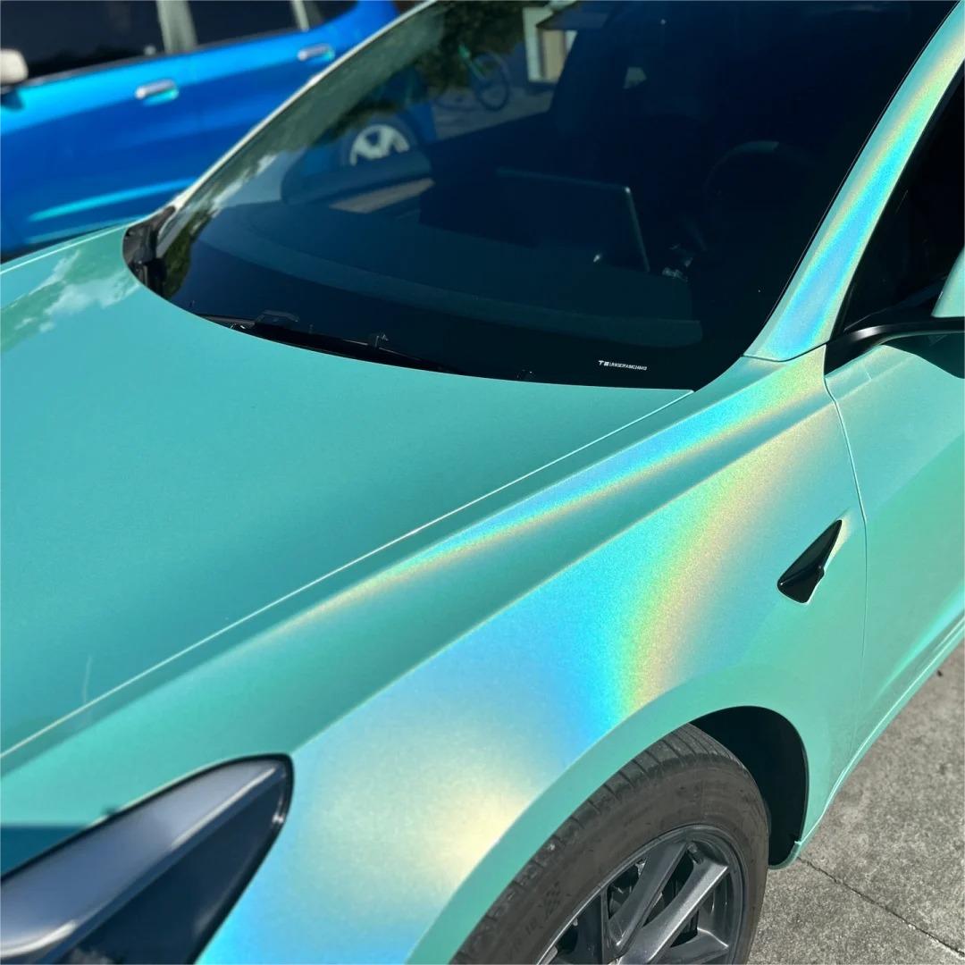 Gloss Metallic Rainbow Laser Tiffany Blue Car Vinyl Wrap review Giuliano 01
