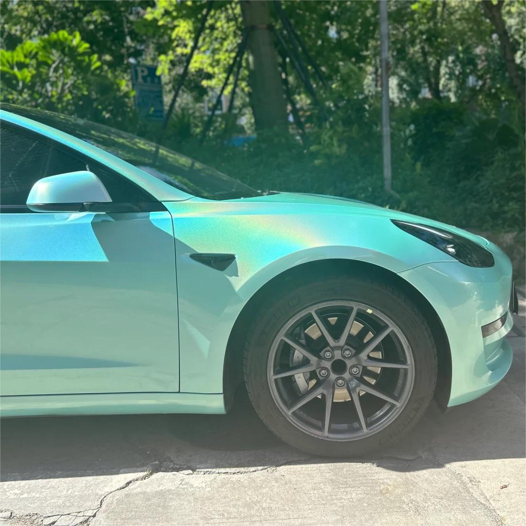 Gloss Metallic Rainbow Laser Tiffany Blue Car Vinyl Wrap review Giuliano 02