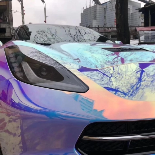 Gloss Rainbow Holographic Chrome White Car Vinyl Wrap PET reviewed by