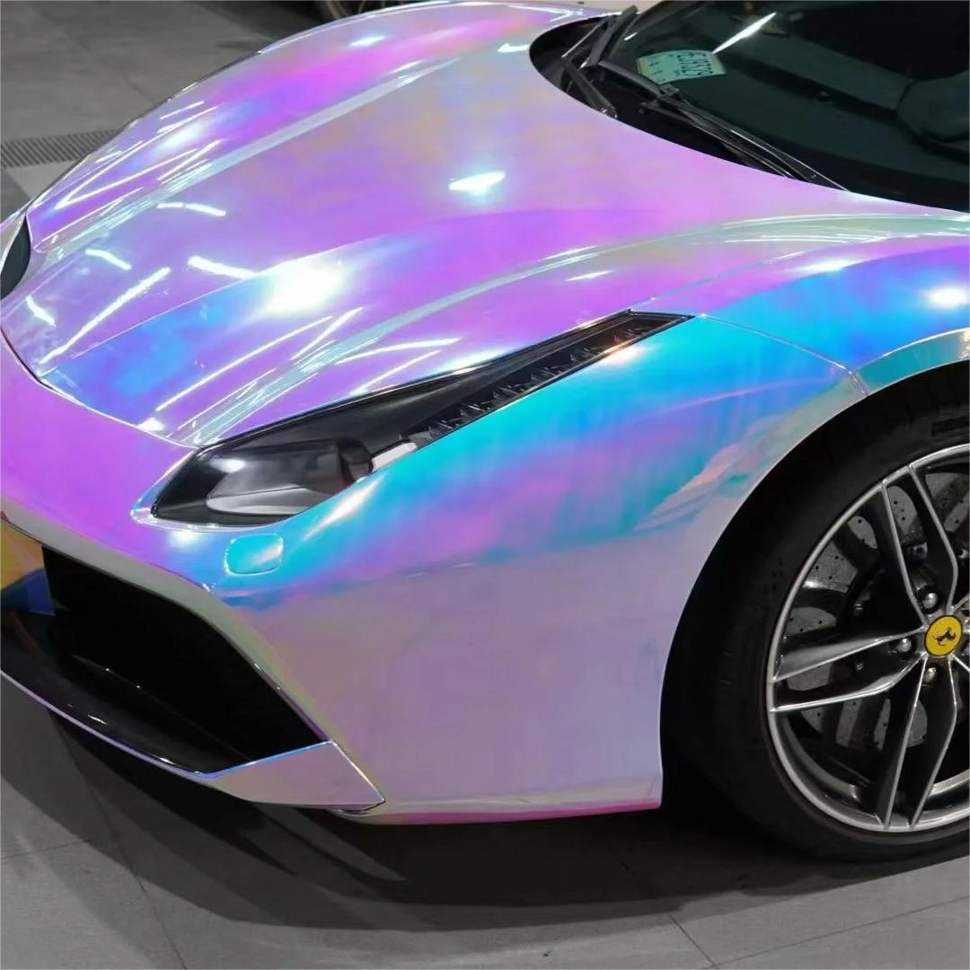 Gloss Rainbow Holographic Chrome White Car Vinyl Wrap review Rafael 00