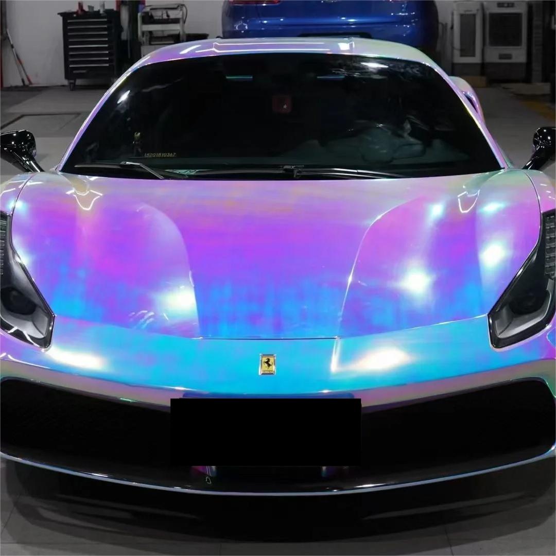 Gloss Rainbow Holographic Chrome White Car Vinyl Wrap review Rafael 02