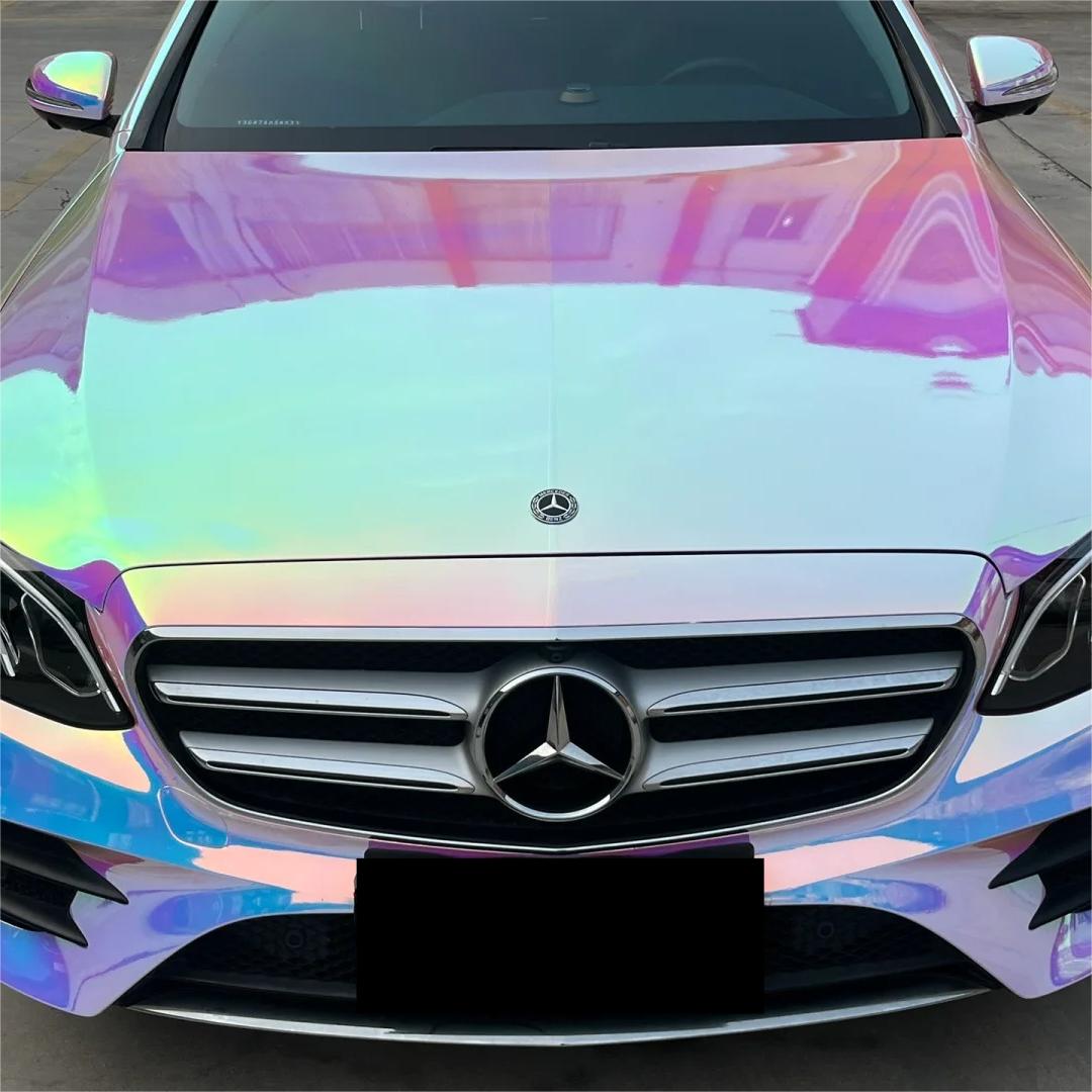 Gloss Rainbow Holographic Chrome White Car Vinyl Wrap review Rebecca