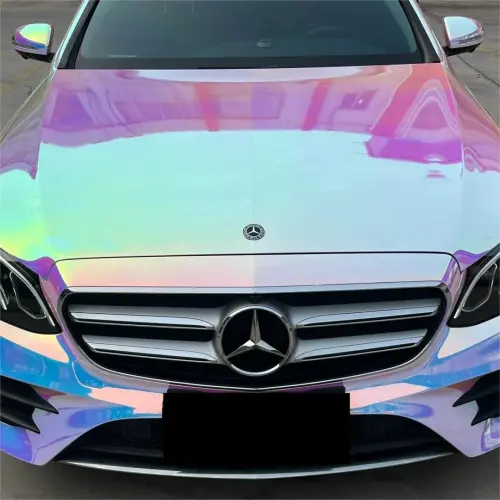 Gloss Rainbow Holographic Chrome White Car Vinyl Wrap review 
