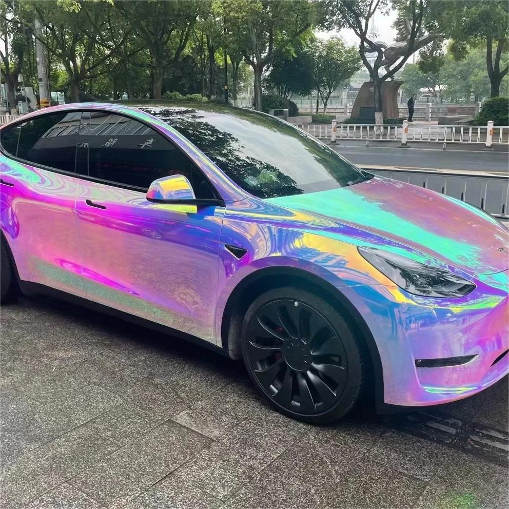 Gloss Rainbow Holographic Chrome White Car Vinyl Wrap review Karen 01