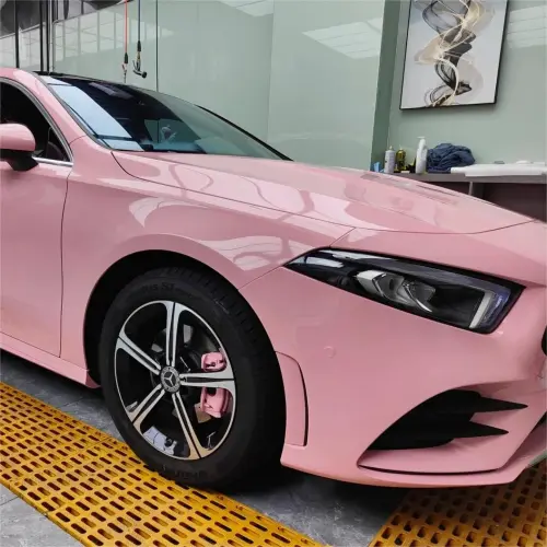 Gloss Crystal Peach Pink Car Vinyl Wrap PET review 