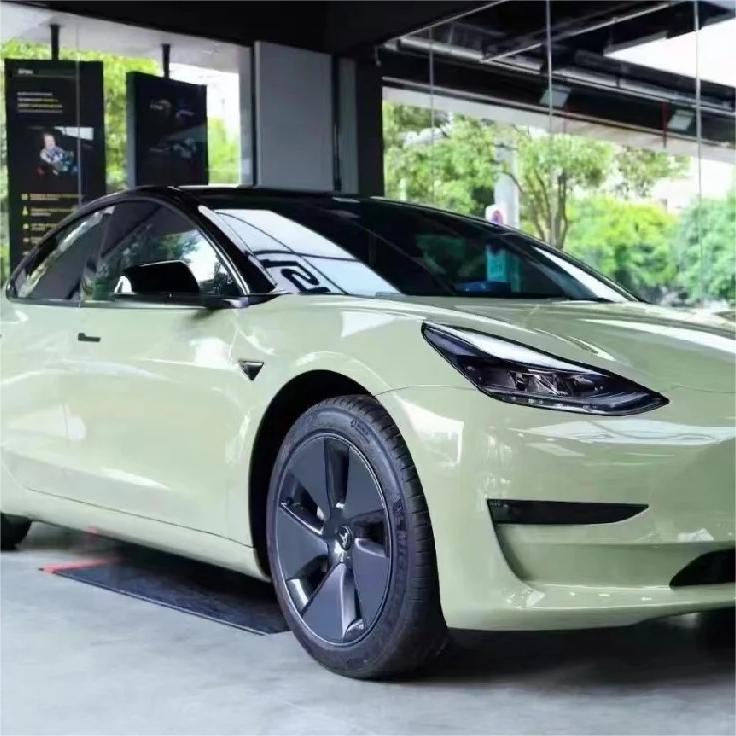 Gloss Light Khaki Green Car Vinyl Wrap PET review Smith 01