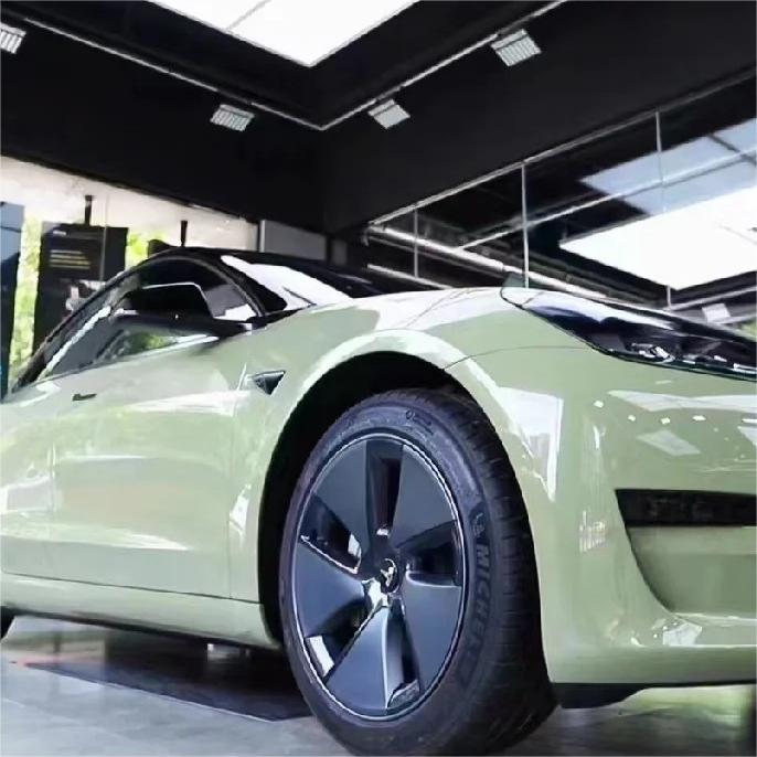 Gloss Light Khaki Green Car Vinyl Wrap PET review Smith 02