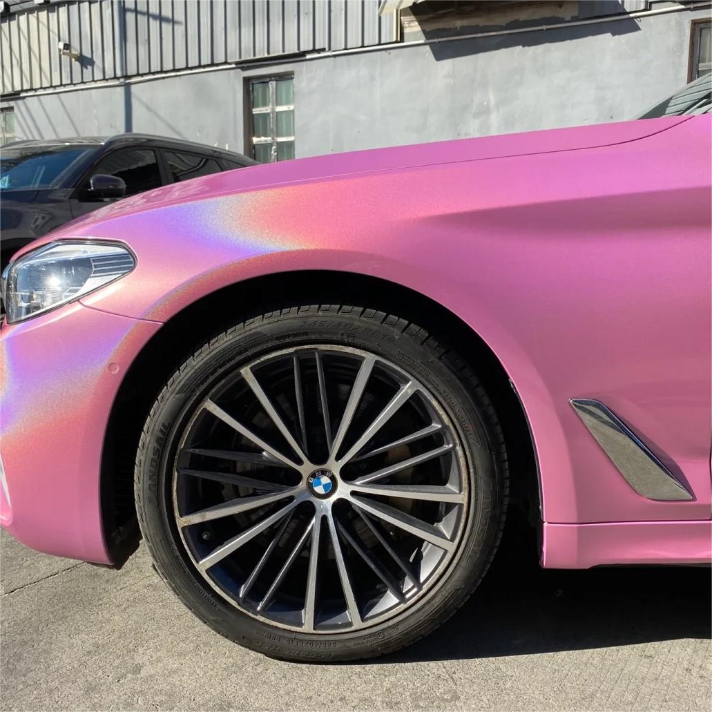 Gloss Metallic Rainbow Laser Pink Car Vinyl Wrap review Pena 03