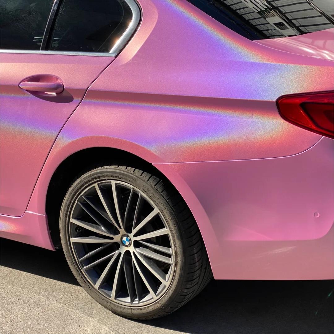 Gloss Metallic Rainbow Laser Pink Car Vinyl Wrap review Pena 04