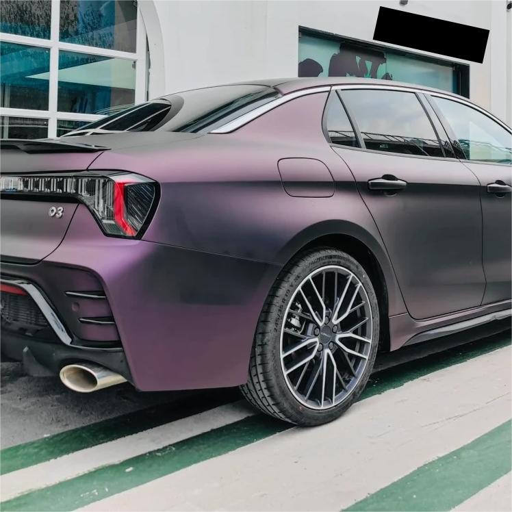 Ultra Matte Metallic Black Purple Car Vinyl Wrap review Amazing 01
