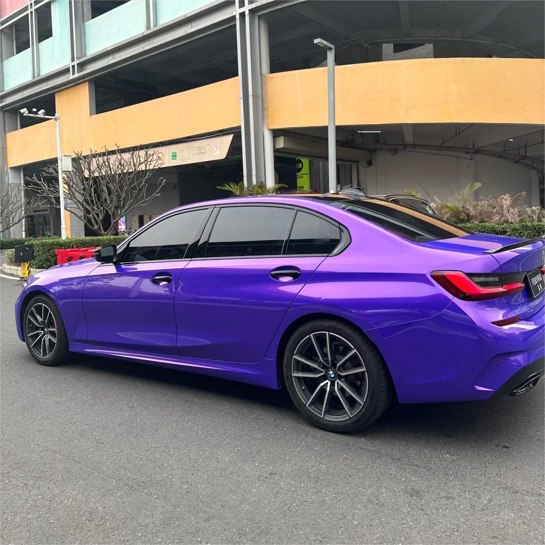 Glossy Metallic Royalty Purple Explosion Purple Vinyl Wrap PET review Process 02