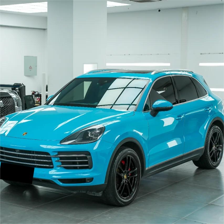Gloss Miami Blue Car Vinyl Wrap Porsche PET review Blue 01