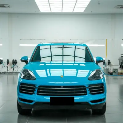 Gloss Miami Blue Car Vinyl Wrap Porsche PET review Blue 00