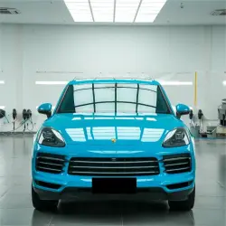Gloss Miami Blue Car Vinyl Wrap Porsche PET review Blue 01