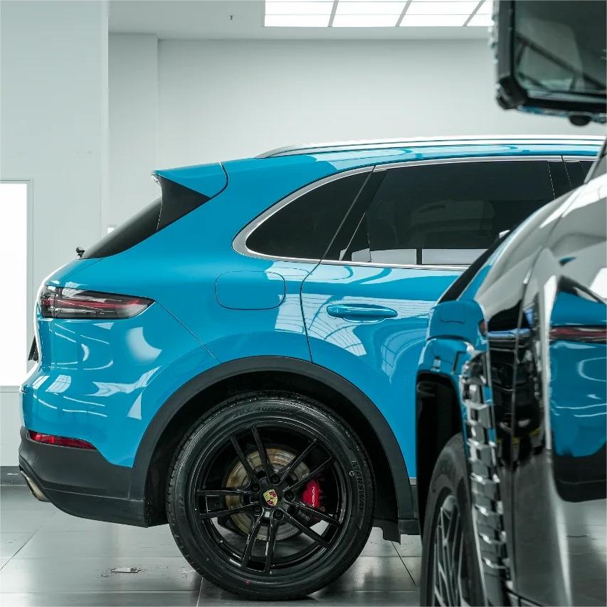 Gloss Miami Blue Car Vinyl Wrap Porsche PET review Blue 04