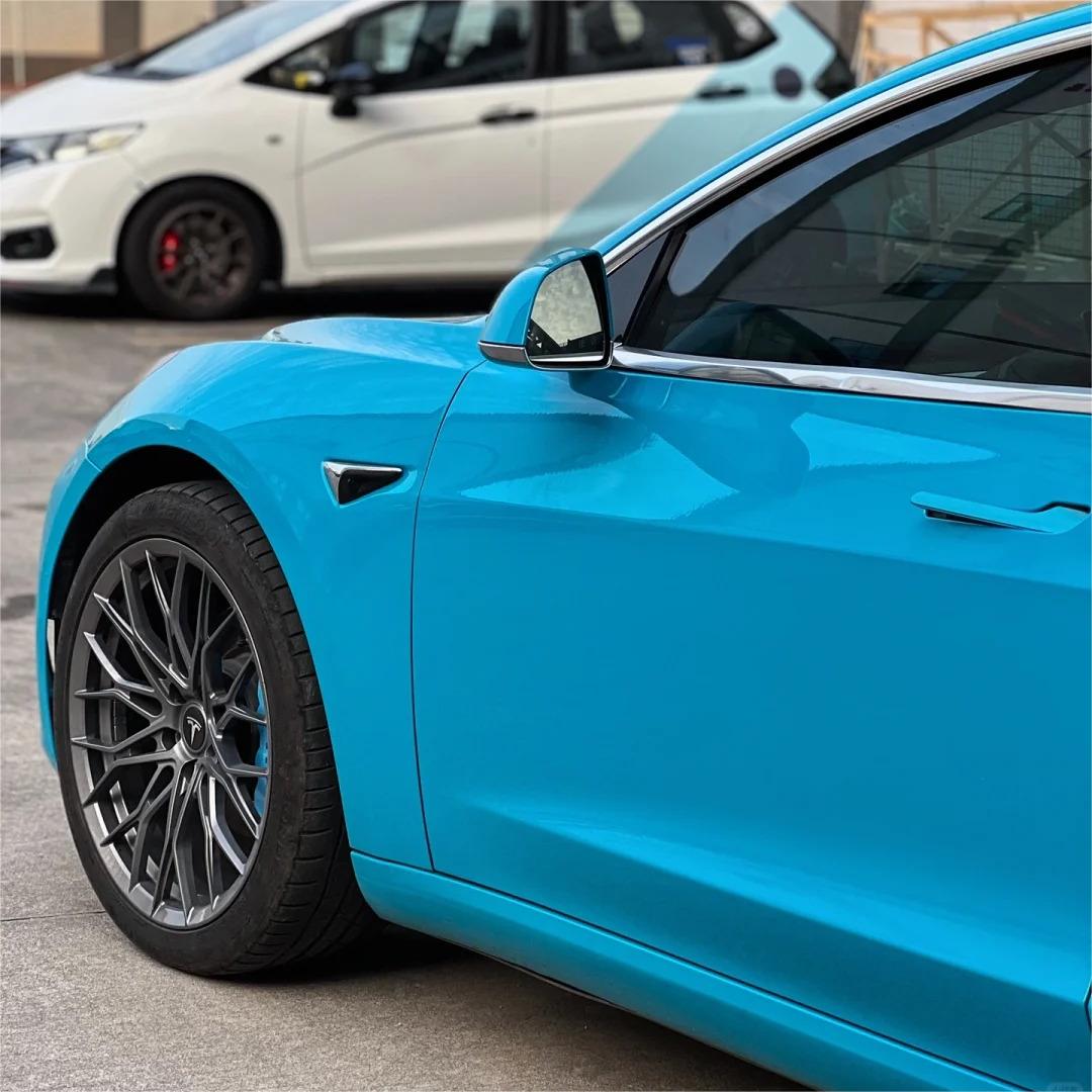 Gloss Miami Blue Car Vinyl Wrap Porsche PET review Choise 04