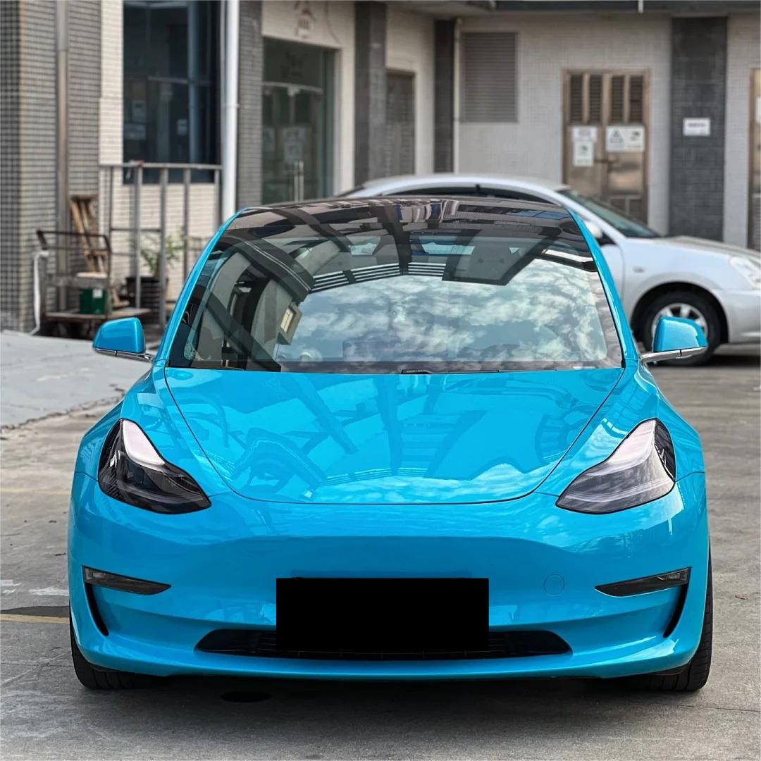 Gloss Miami Blue Car Vinyl Wrap Porsche PET review Choise 02
