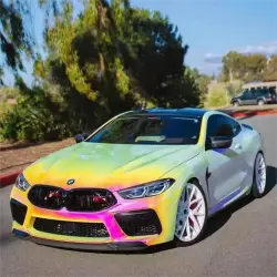 Gloss Rainbow Chrome Holographic Pink Car Vinyl Wrap PET review Process 01