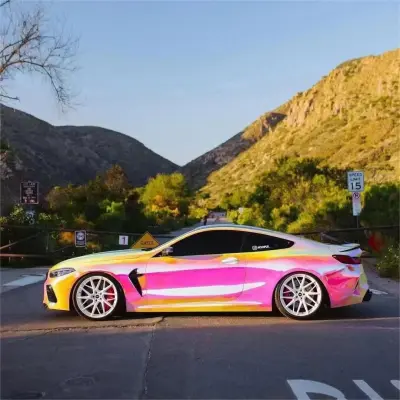 Gloss Rainbow Chrome Holographic Pink Car Vinyl Wrap review Process 03