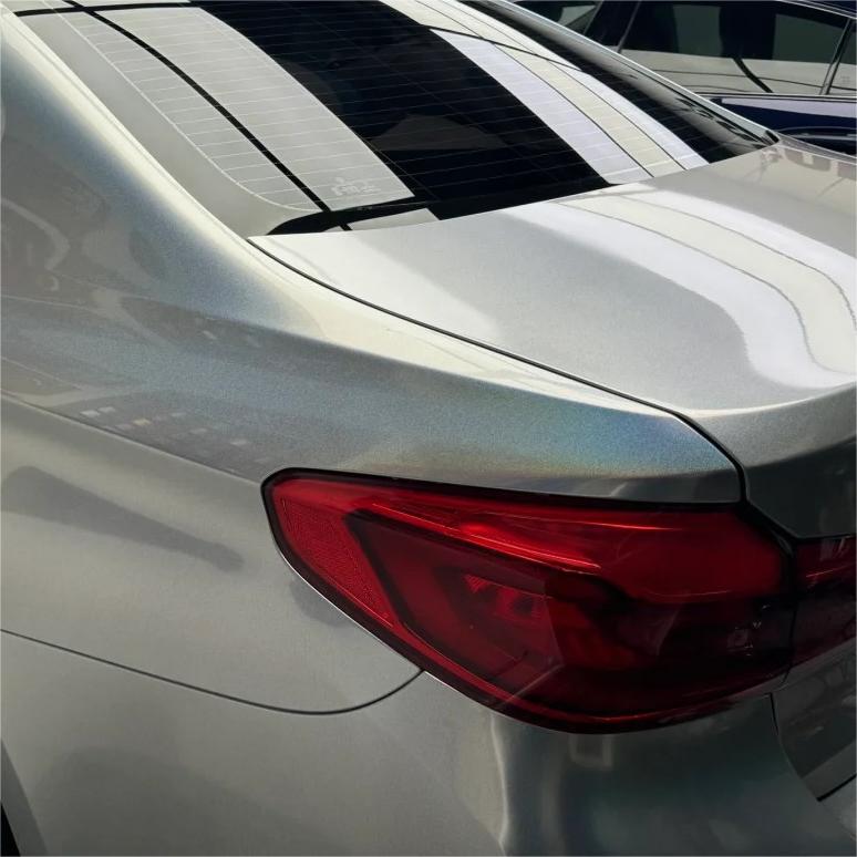 Gloss Metallic Rainbow Holographic Silver Car Vinyl Wrap PET review Rival 01