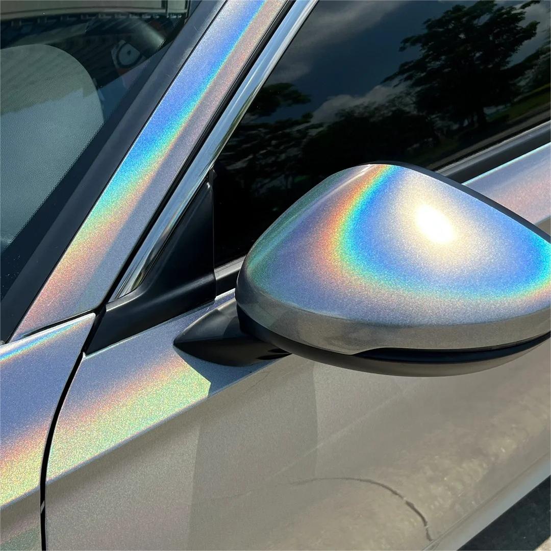 Gloss Metallic Rainbow Holographic Silver Car Vinyl Wrap PET review Speakly 01