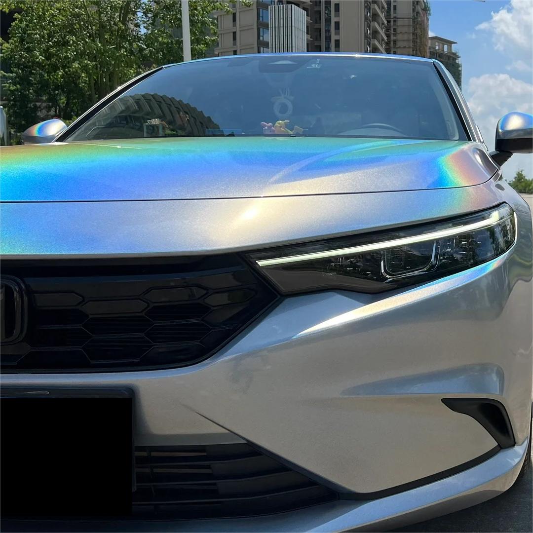 Gloss Metallic Rainbow Holographic Silver Car Vinyl Wrap PET review Speakly 03