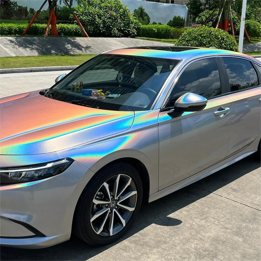 Gloss Metallic Rainbow Holographic Silver Car Vinyl Wrap PET review Speakly 04