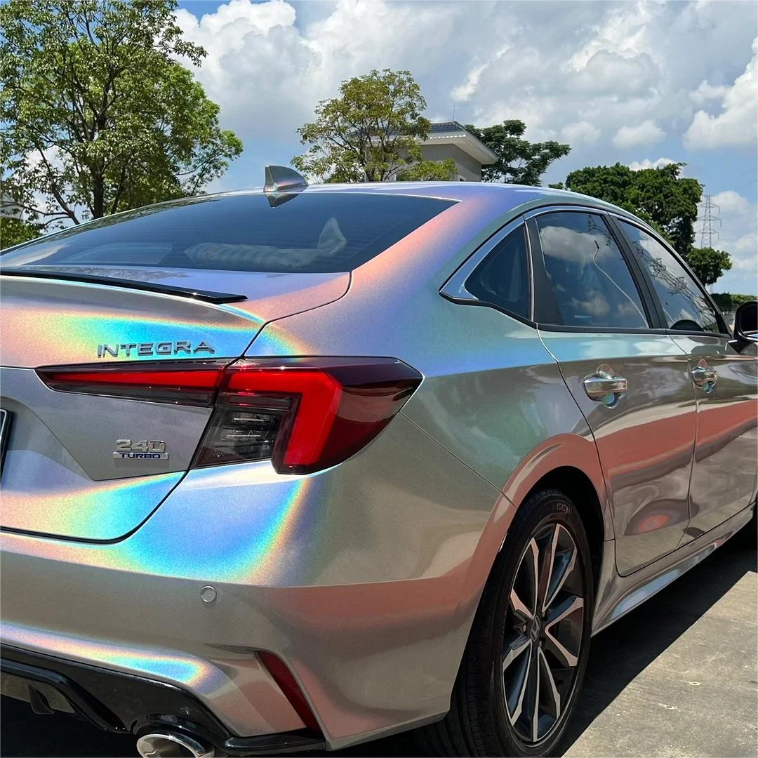 Gloss Metallic Rainbow Holographic Silver Car Vinyl Wrap PET review Speakly 02