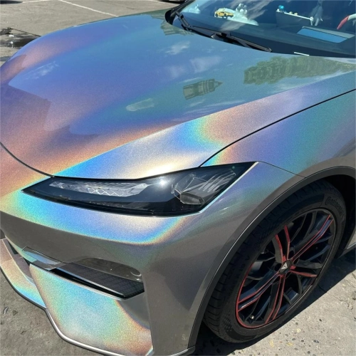 Gloss Metallic Rainbow Holographic Silver Car Vinyl Wrap PET reviewed by