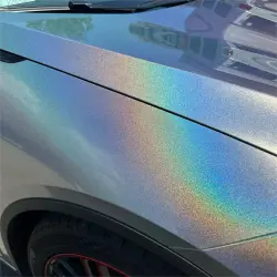 Gloss Metallic Rainbow Holographic Silver Car Vinyl Wrap PET review Emma 05