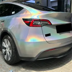 Gloss Metallic Rainbow Holographic Silver Car Vinyl Wrap PET review Highly 03