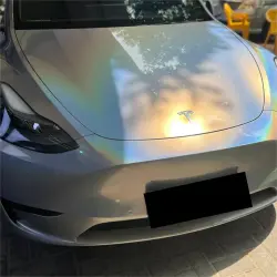 Gloss Metallic Rainbow Holographic Silver Car Vinyl Wrap PET review Highly 02