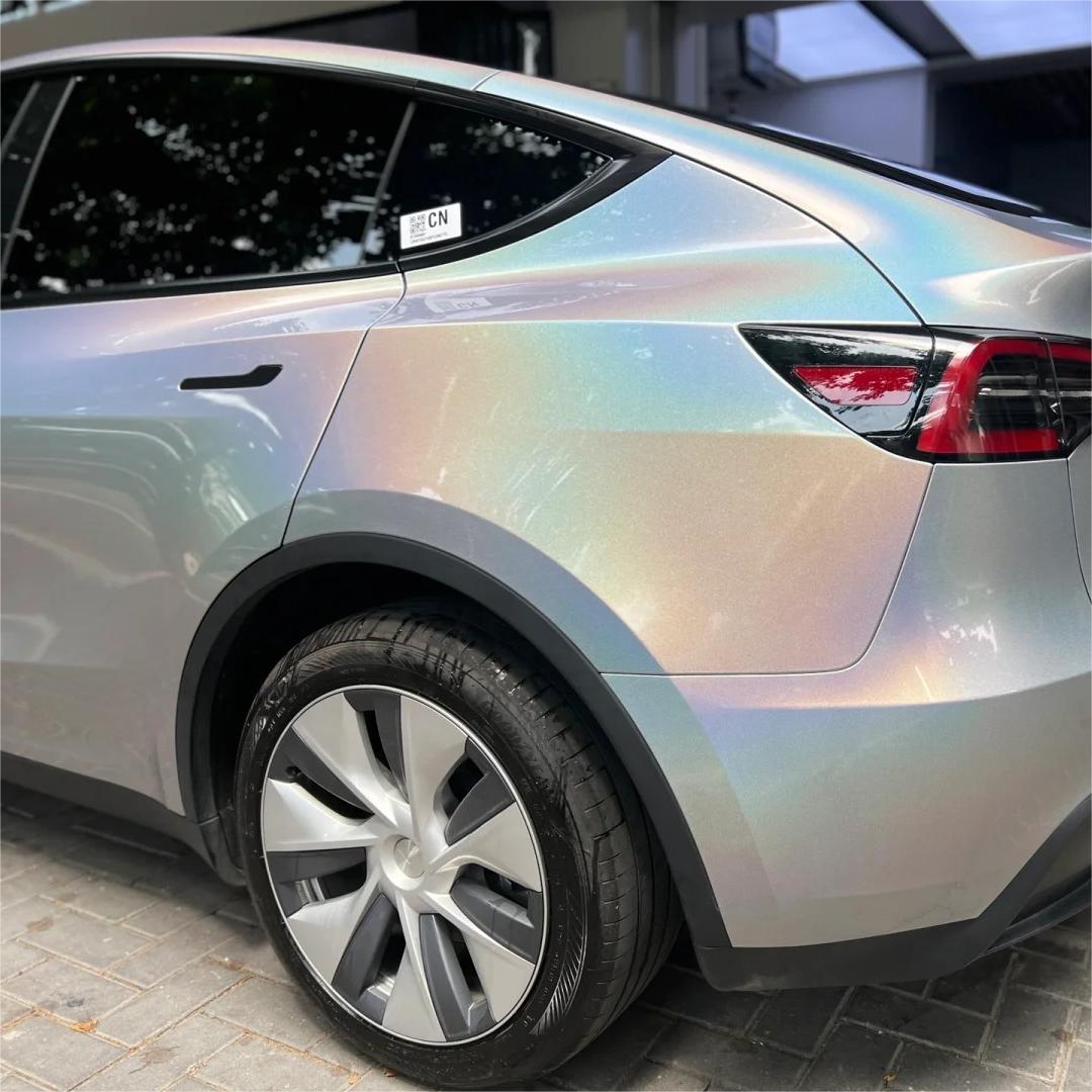 Gloss Metallic Rainbow Holographic Silver Car Vinyl Wrap PET review Highly 03