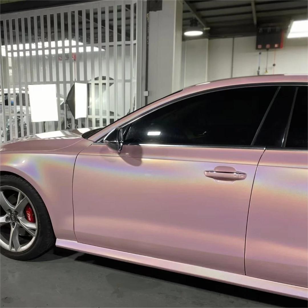 Gloss Metallic Rainbow Laser Light Pink Car Vinyl Wrap review Cool 01