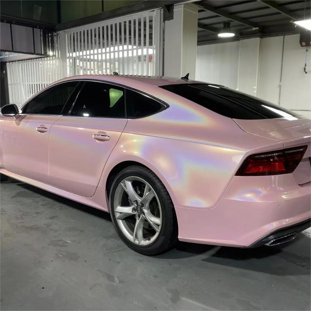 Gloss Metallic Rainbow Laser Light Pink Car Vinyl Wrap review Cool 02