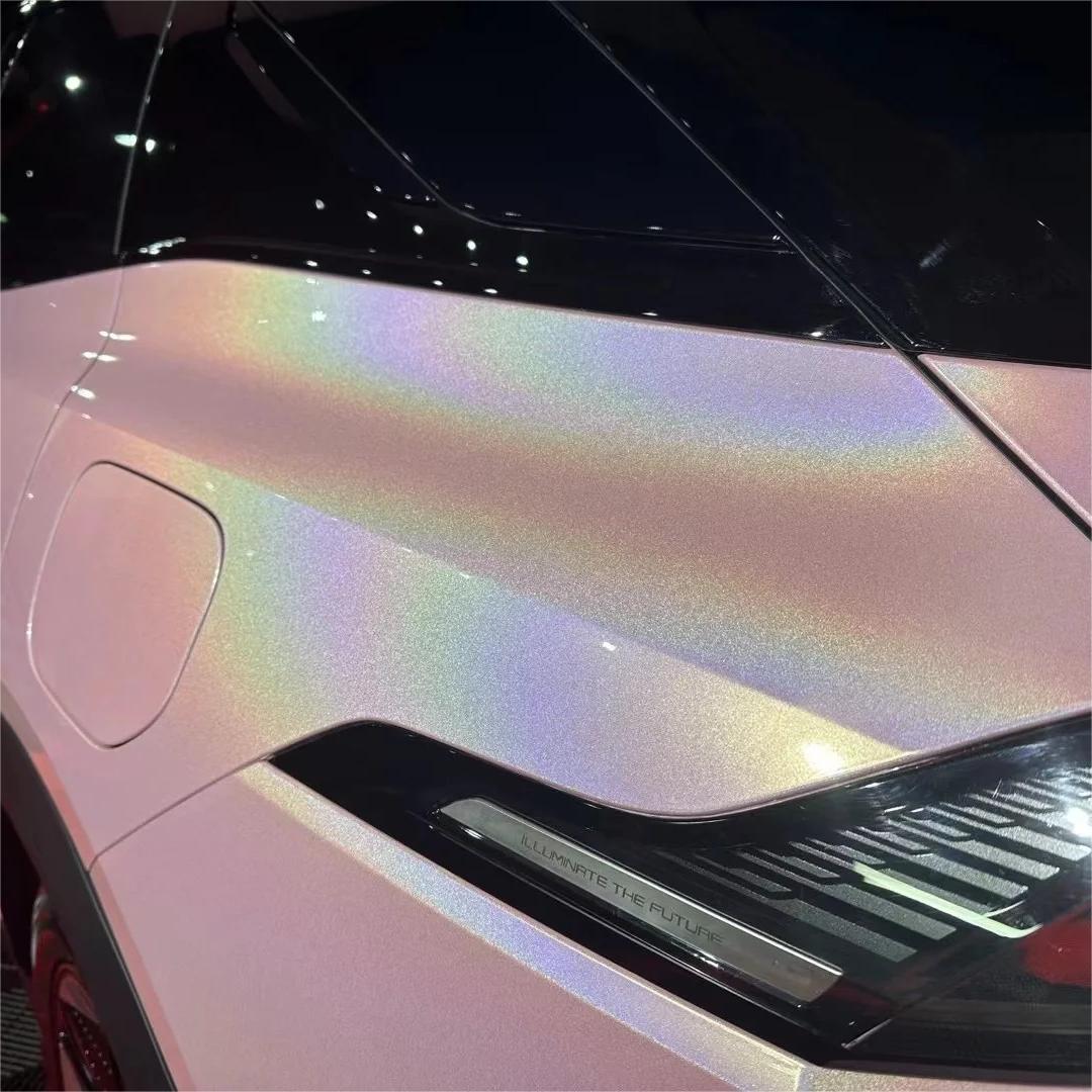 Gloss Metallic Rainbow Laser Light Pink Car Vinyl Wrap review Laser 01