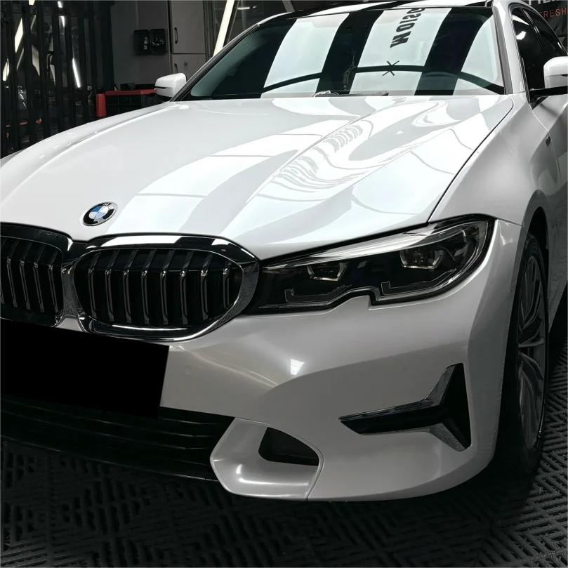 Glossy Shell White Car Vinyl Wrap Audi Tesla PET review Sample 00