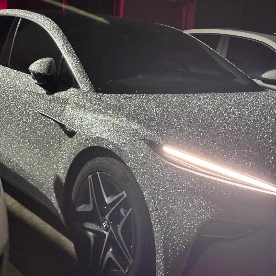 Matte Diamond Glitter Silver Car Vinyl Wrap review Light