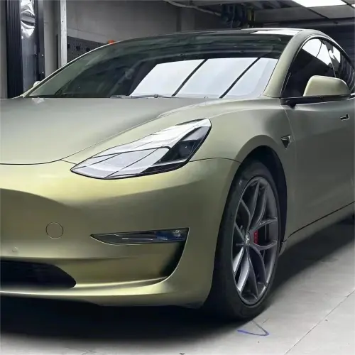 Matte Metallic Lighting Green Car Vinyl Wrap PET review 