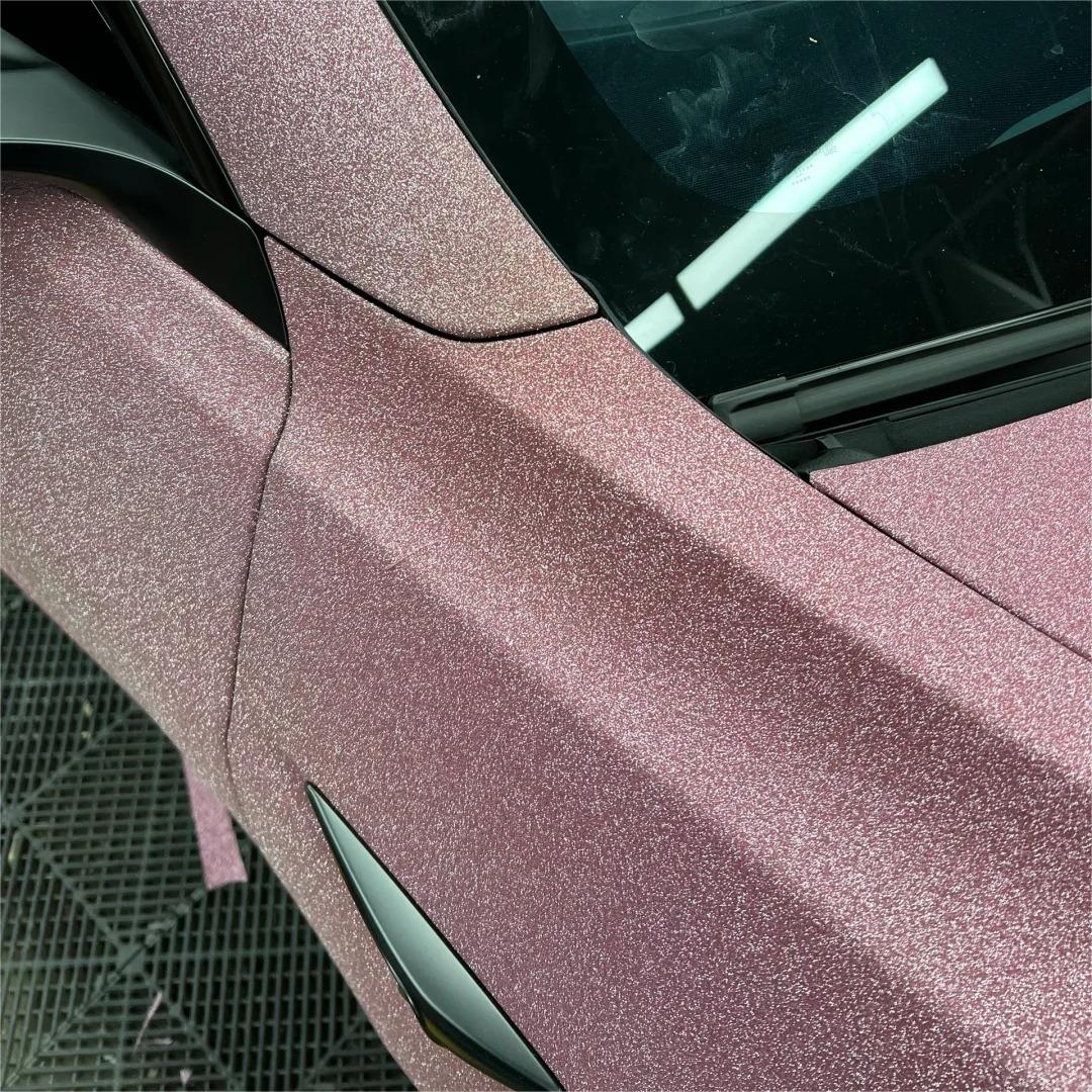 Matte Diamond Glitter Pink Car Vinyl Wrap review Transport 01