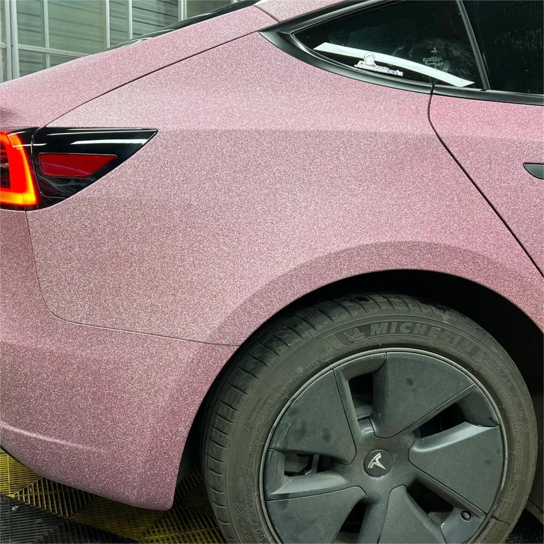 Matte Diamond Glitter Pink Car Vinyl Wrap review Transport 02