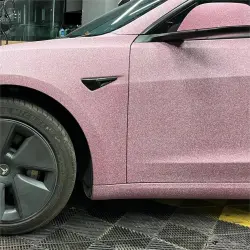 Matte Diamond Glitter Pink Car Vinyl Wrap review Transport 05
