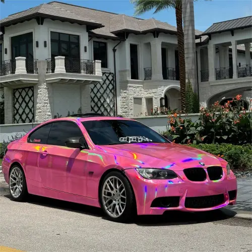 Gloss Pink Holographic Chrome Laser Car Vinyl Wrap Coupe BMW review 