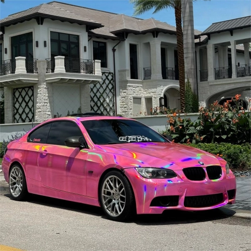 Gloss Pink Holographic Chrome Laser Car Vinyl Wrap Coupe BMW review 