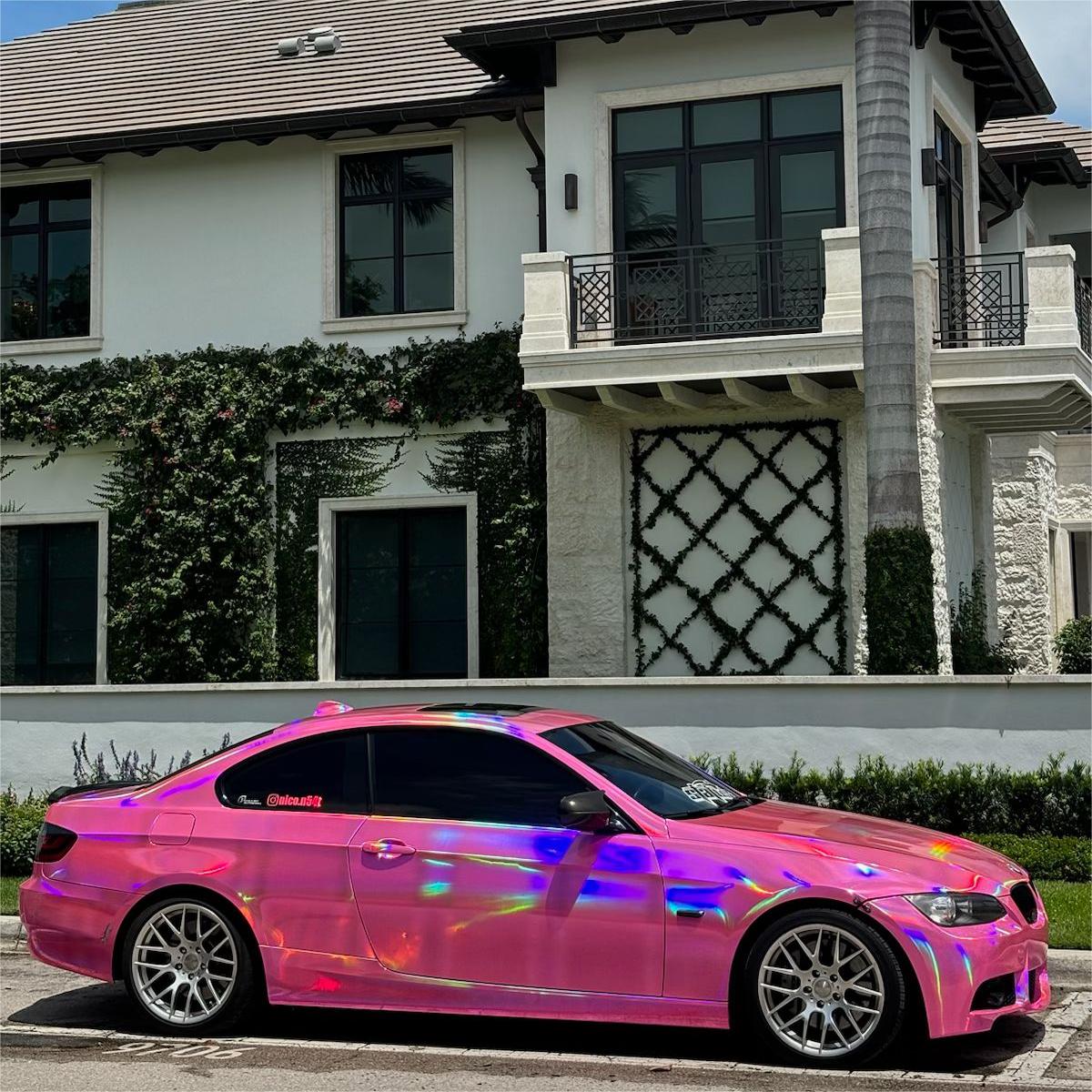 Gloss Pink Holographic Chrome Laser Car Vinyl Wrap Coupe BMW review Catche 01