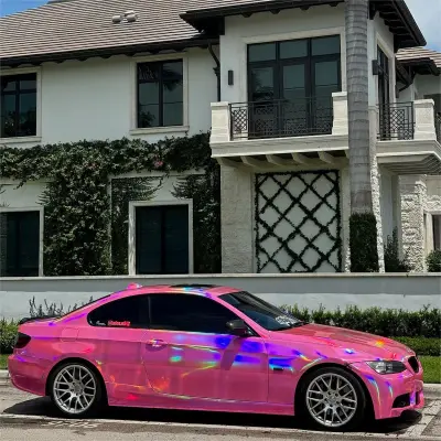 Gloss Pink Holographic Chrome Laser Car Vinyl Wrap Coupe BMW review Catche 02