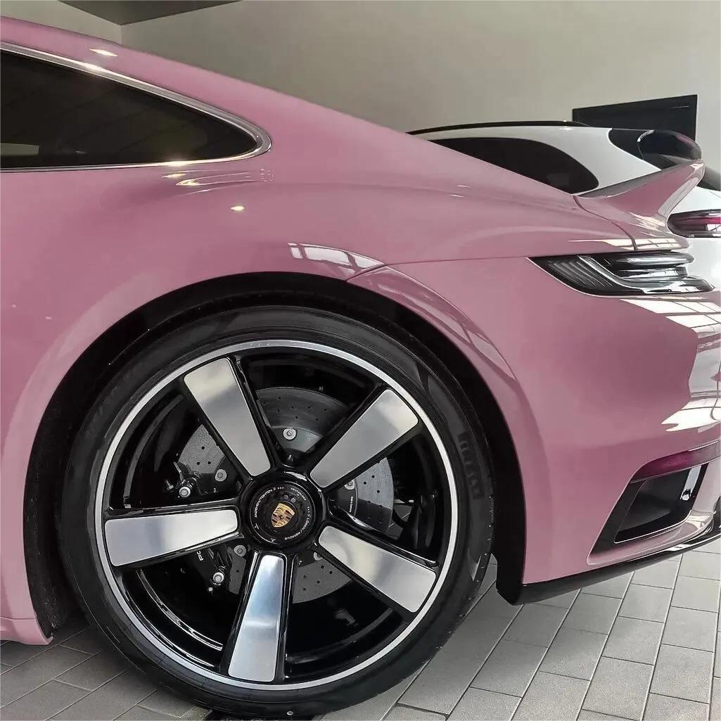 Gloss Rose Latte Pink Car Vinyl Wrap PET review Latte 01