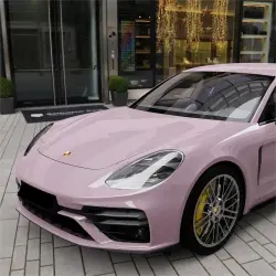 Gloss Rose Latte Pink Car Vinyl Wrap PET review Worker 03