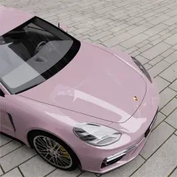 Gloss Rose Latte Pink Car Vinyl Wrap PET review Worker 04